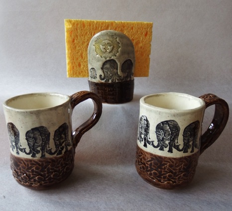 Elephant Mugs and Spongeholders
Size varies
Handbuilt