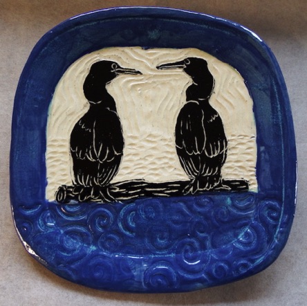 2 Cormorants Plate
8"x8" (20.3"cm)
Handbuilt